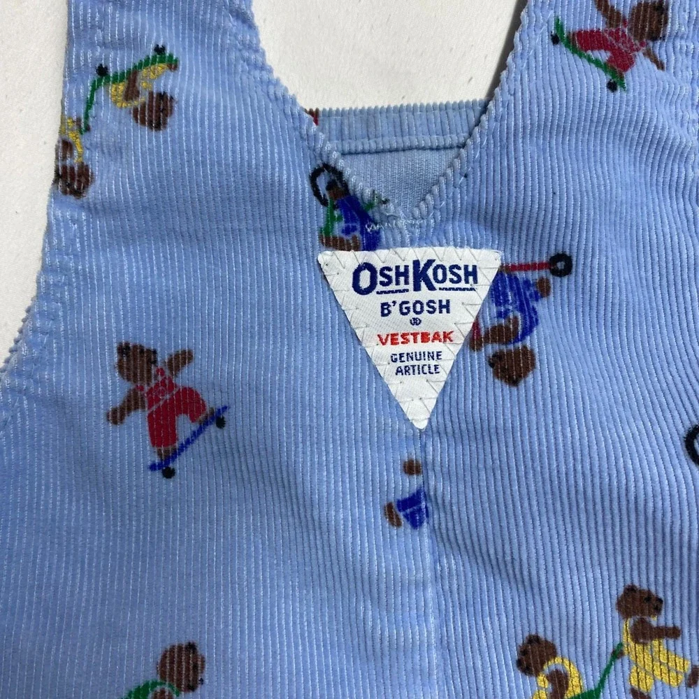 Vintage OshKosh B'Gosh USA Corduroy Footed Overalls Skateboarding Bears 3-6M⁠